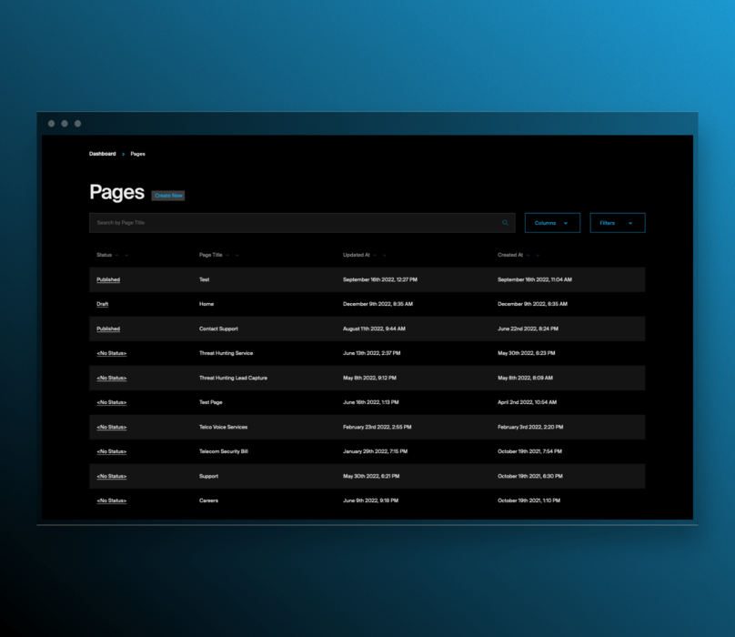Telesoft's Pages menu for Admins