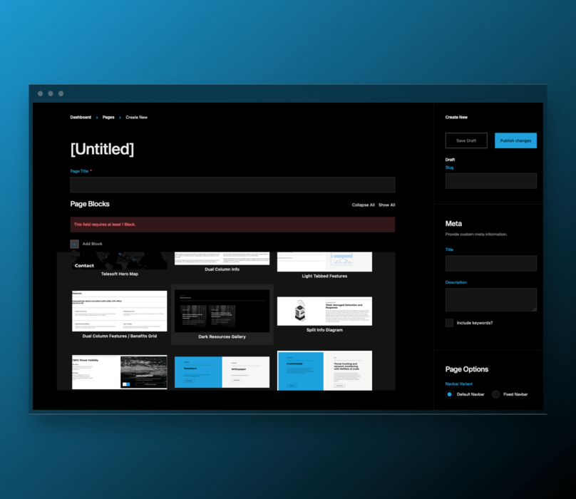 Telesoft's Pages menu for Admins